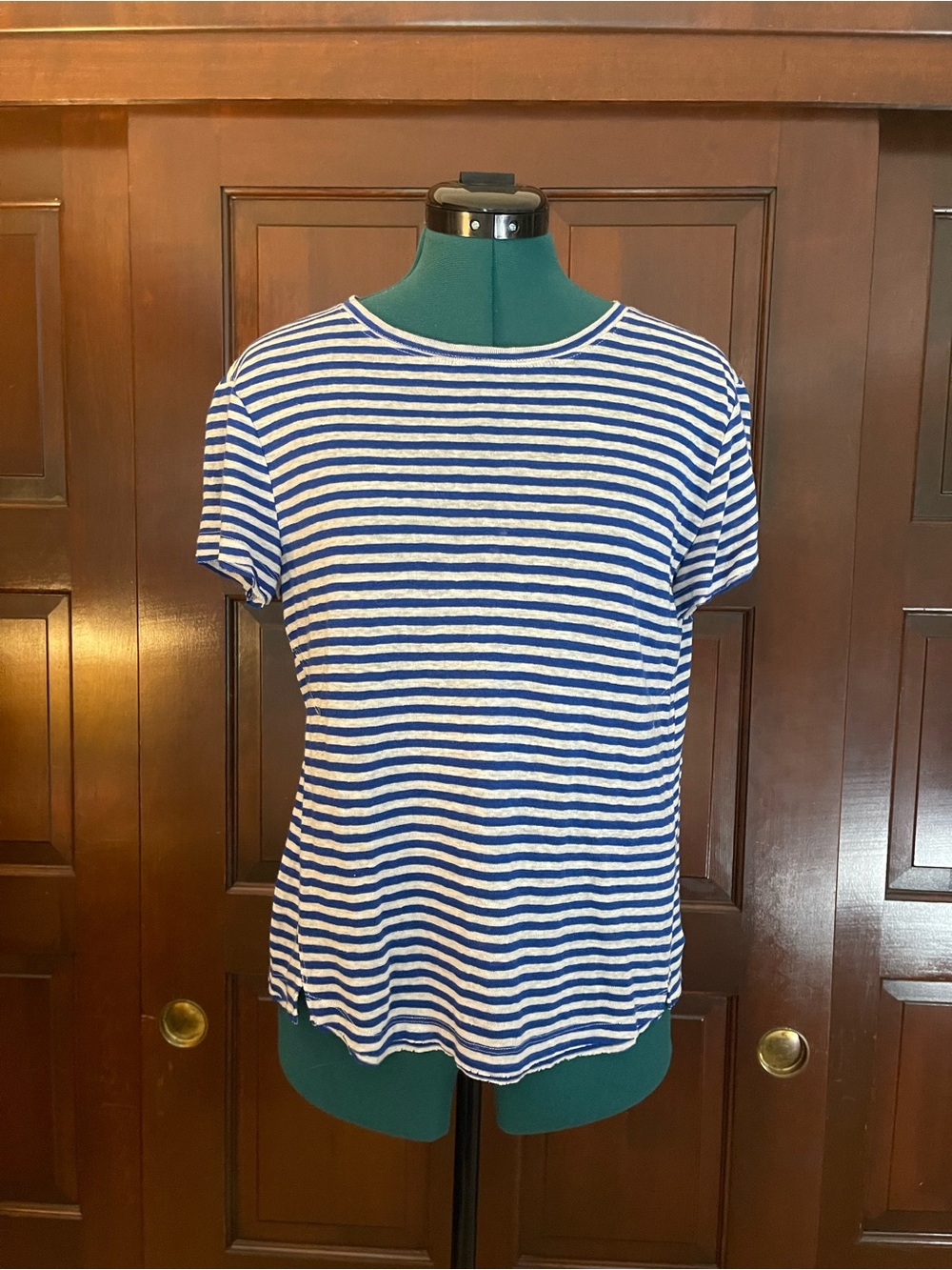 Frame Blue and White Striped Short Sleeve Tee